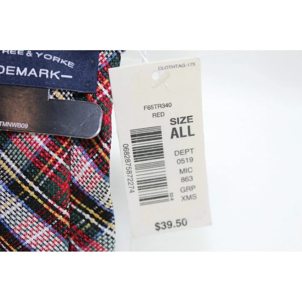 Roundtree & Yorke Mens Red Green Plaid Silk Tie F65TR340 USA Made NWT